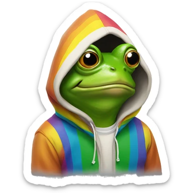 Frog wearing a pride hoodie sticker