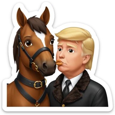 Donald trump kissing a horse named bubba (bubba on its collar) sticker