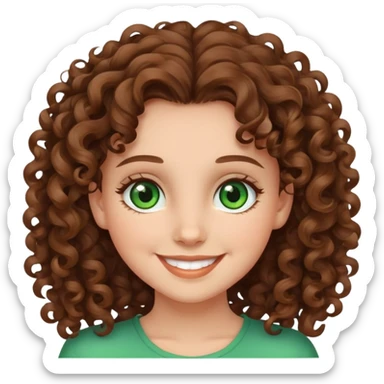 girl with curly hair and green eyes smiling sticker
