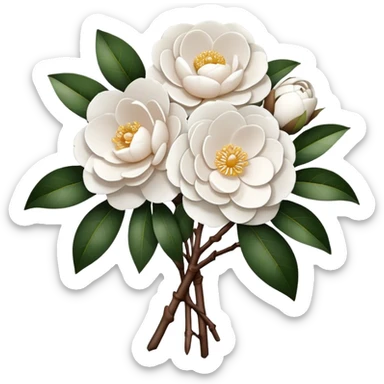 A bouquet of pure white camellias, without leaves, only brown branches  sticker