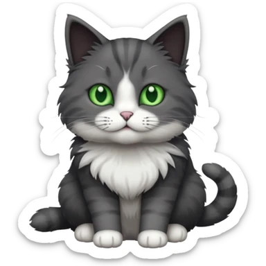 one dark grey and white cat and one completely solid dark grey cat with green eyes and only white paws sticker