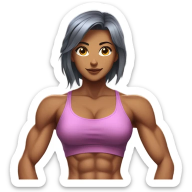 Anime woman bodybuilder with six pack and beautiful faces. From head to feet picture sticker