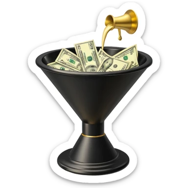 black marketing funnel with dollars at the buttom sticker