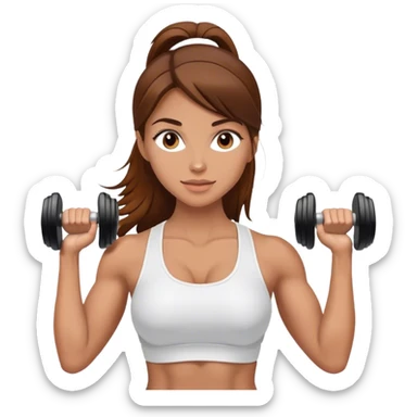 White beautiful fitness women with brown hair with dumbbells in their hands sticker