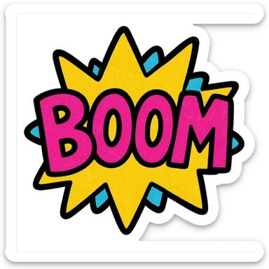 the word 'boom' in bold and expressive style, vibrant pop colors style sticker