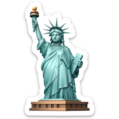 Cinematic Realistic Statue of Liberty Landmark Emoji, depicted with the iconic, majestic statue set against a clear sky rendered with detailed textures and dramatic, symbolic lighting. sticker