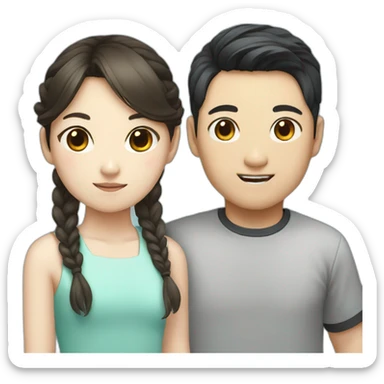 Korean boy with Korean girl who has two side pony tails sticker