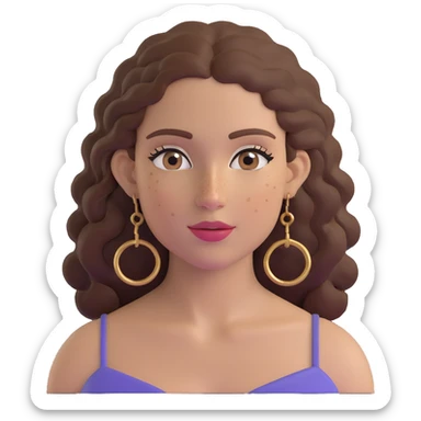 Attractive Greek woman with a wide face, freckles, long curly brown hair and gold hoop earrings sticker