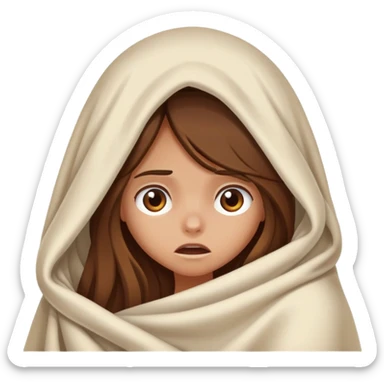 a tanned girl with brown long hair hid under the blanket in fear sticker