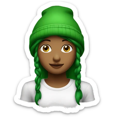 Uma criança loira de roupa verde usando um gorro verde com olhos vermelhos  sticker