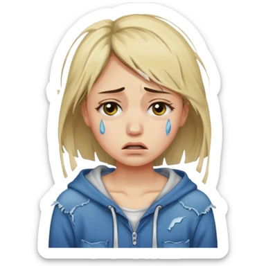 Mulher jovem chorando muito com as roupas rasgadas sticker