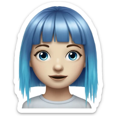 Hyperrealistic drawing pale girl with blue eyes and rainbow long hair with fringe  sticker