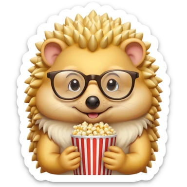 yellow hedgehog with glasses eating pop corn sticker