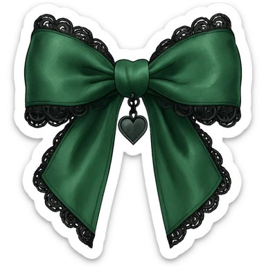 green gothic bow with black lace trim and heart charm, remove background sticker