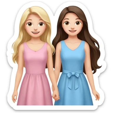 princess happy blonde girl in light blue dress and long haired brunette girl in light pink dress sticker