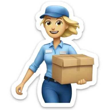 Female blond mailwoman in a hurry sticker