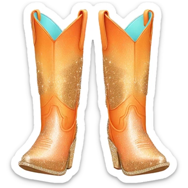 Realistic pastel orange fashion cowgirl boots with sparkly shiny glitter fringe on them. sticker