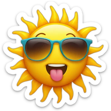 sun with glasses sticking out his tongue, childish drawing style sticker