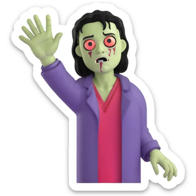 zombie with one hand reaching up and dark black hair sticker
