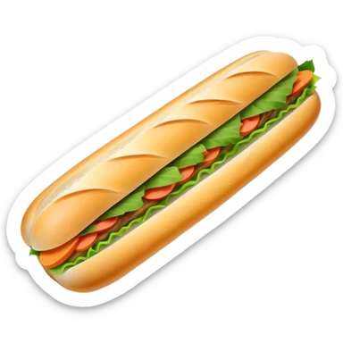 Banh Mi Cinematic Realistic Banh Mi Sandwich Dish Emoji, depicted as a simple, small baguette filled with fresh ingredients, rendered with crisp textures and vibrant, inviting lighting. sticker