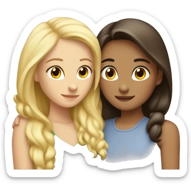 Best friends blonde girl and brunette girl hugging sticker