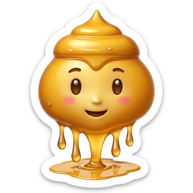 3D iPhone style emoji of golden honey, thick and glossy texture, dripping slowly, isolated on white background, soft shadows, high detail, playful and cute. sticker