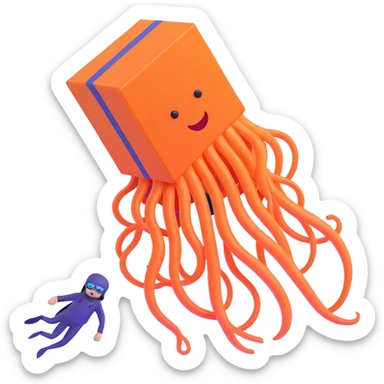 menacing box jellyfish with venomous tentacles close to a person swimming in blue water sticker