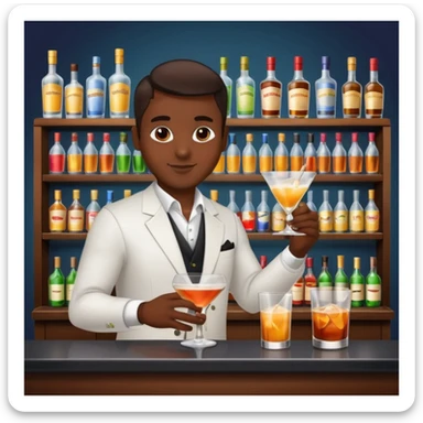 bartender mixing drinks, club backgroudn with bottles sticker