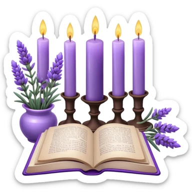Gorgeous beautiful aesthetic decorative Lavender flowers and candles and book  sticker