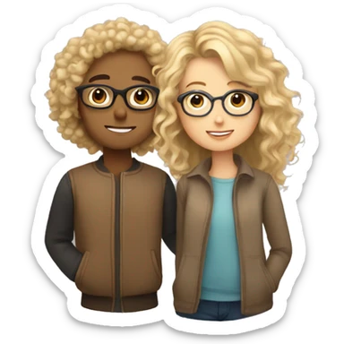 girl with blond hair and glasses that is every pretty kissing a boy with brown hair that is curly and is very cute sticker