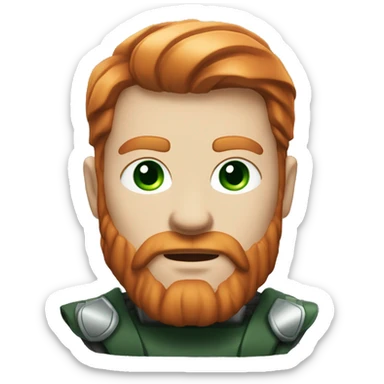 Serious man with red hair, trimmed beard, gray-green eyes, wearing Thor's helmet, iOS emoji style. sticker