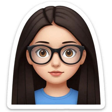 une ado, brune aux cheuveux tres fonces longs lisses blanche, ,lunettes carres noires, yeux bruns fonces joues rose sticker