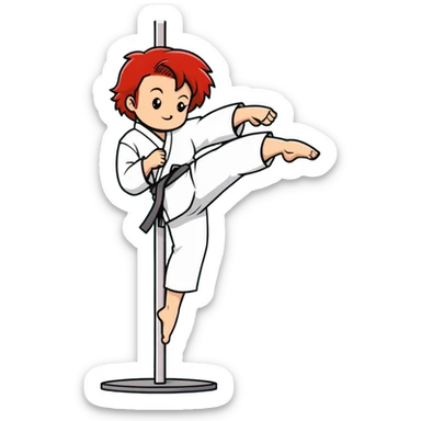 redhead martial artist with red hair doing a jiu jitsu pose while pole dancing sticker