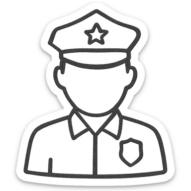 policeman, minimal, sketchy, hand drawn black outline sticker