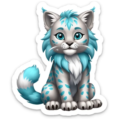 Silver and cyan Fairy-type Bobcat-Lynx-Lion-Fakémon full body sticker