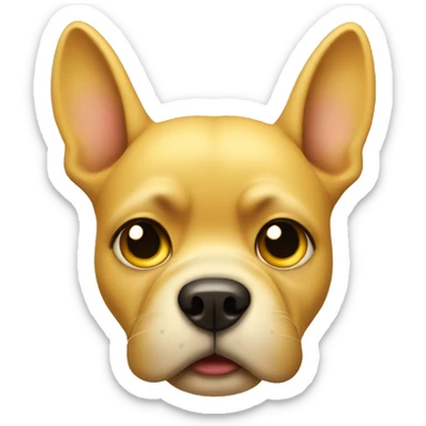 a dog face, yellow like common emojis, cartoon having a funny wondering face like hmmm, half open mouth and angry eyes sticker