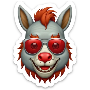 Zombie donkey with sun glasses and red hair and joker nose hungry  sticker