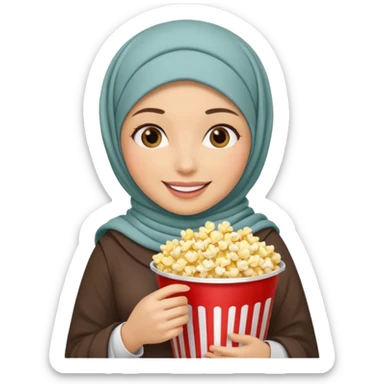 a hijab holding a bucket of popcorn sticker
