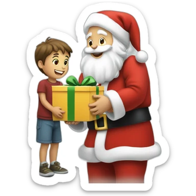 Santa giving a gift to young boy sticker