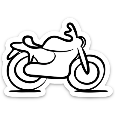 Hand-drawn motorcycle, simple side view with visible wheels, handlebars, and seat sticker