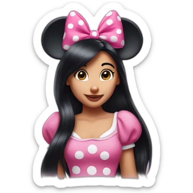 Minnie Mouse long black hair and pink Minnie Mouse ears sticker