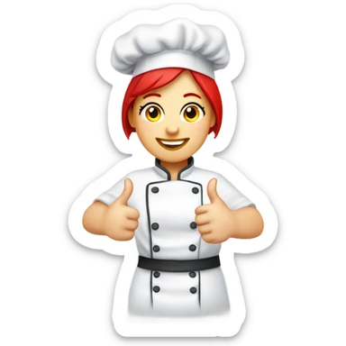 chef hat wearing  thumbs up chubby face red short haired female chef sticker