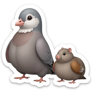 fat pigeon standing next to a fat rat sticker