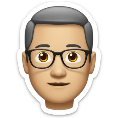 fifty year old Chinese man with small-flat-head wearing  eyeglasses and black-hoodle sticker