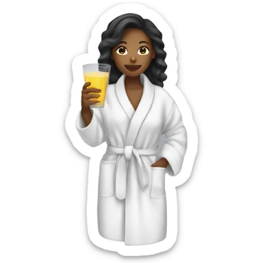 mixed girl in bathrobe drinking a drink sticker
