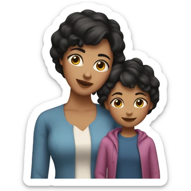 Mom with short black hair and daughter with long brown hair sticker