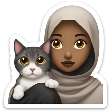 Black hijab girl with a brow hijab sad and her cat sticker