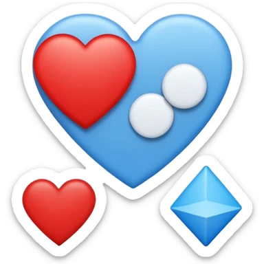 Red circle with light blue triangle by the top left and regular blue heart by the other side with two white circles with one red circle on the left white circle and blue on the other side sticker