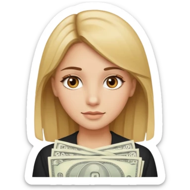 a girl with brown eyes,brown hair,and blonde money pieces sticker