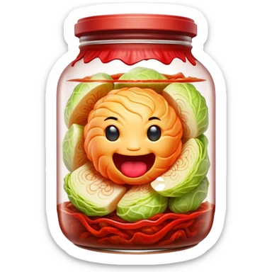 chopped up Kimchi Cinematic Realistic Kimchi Dish Emoji, depicted as spicy, fermented cabbage with vibrant red hues neatly served in a traditional jar, rendered with dynamic textures and bold, appetizing lighting. sticker